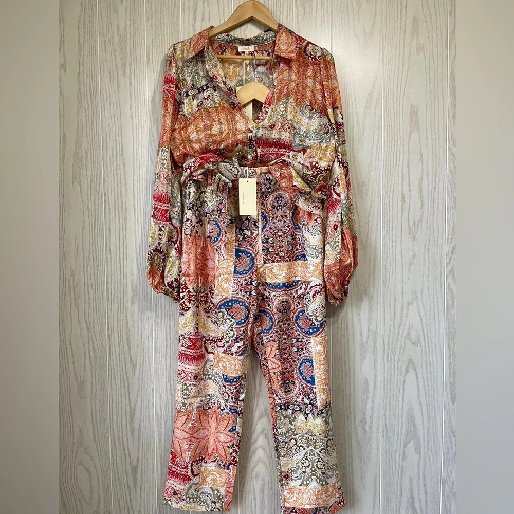 A Peach Masala Paisley Flower Design Trouser Set Size Large NWT - Picture 11 of 13